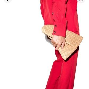 Bottega Veneta Nude Woven Twist Clutch